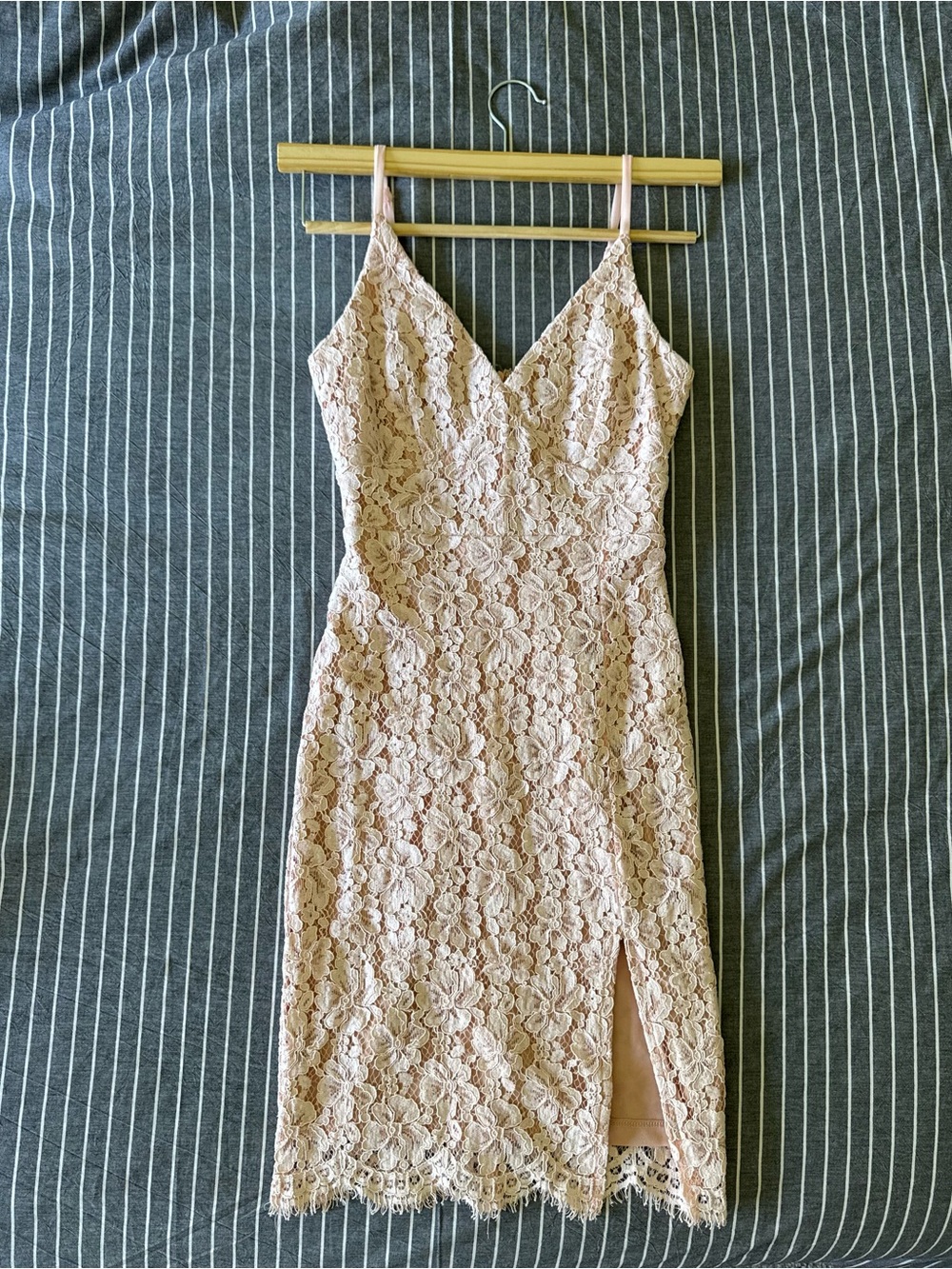 Lulu's Blush Lace Midi Dress with Side Slit
